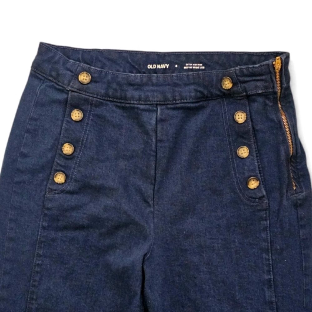 SIZE 8 OLD NAVY BUTTON FRONT HIGH WAIST WIDE LEG JEANS